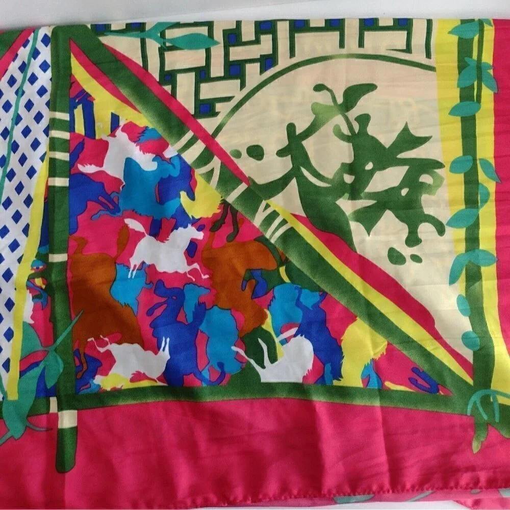 Amanda Blu Polyester Womens Wrap Scarf Bright Colors Pink Horses Leaves Floral
